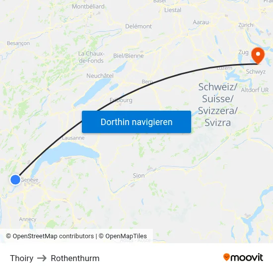 Thoiry to Rothenthurm map