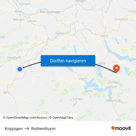 Koppigen to Rothenthurm map