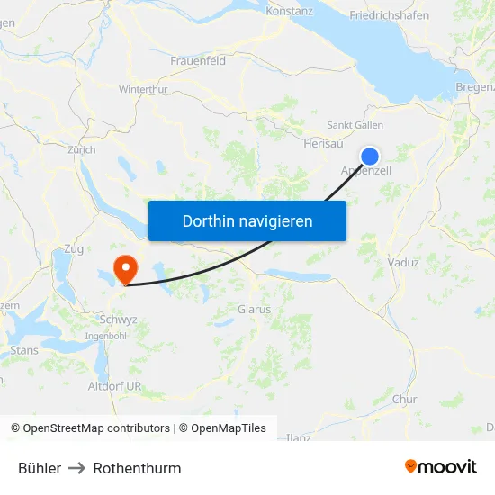 Bühler to Rothenthurm map