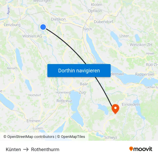 Künten to Rothenthurm map