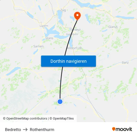 Bedretto to Rothenthurm map