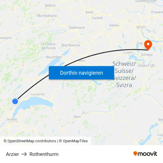 Arzier to Rothenthurm map