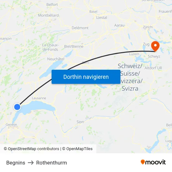 Begnins to Rothenthurm map