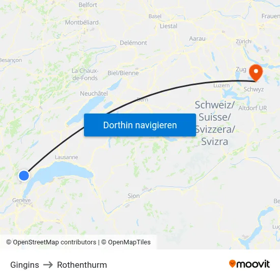 Gingins to Rothenthurm map