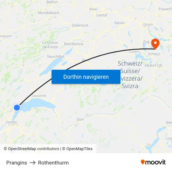 Prangins to Rothenthurm map