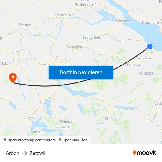Arbon to Zetzwil map