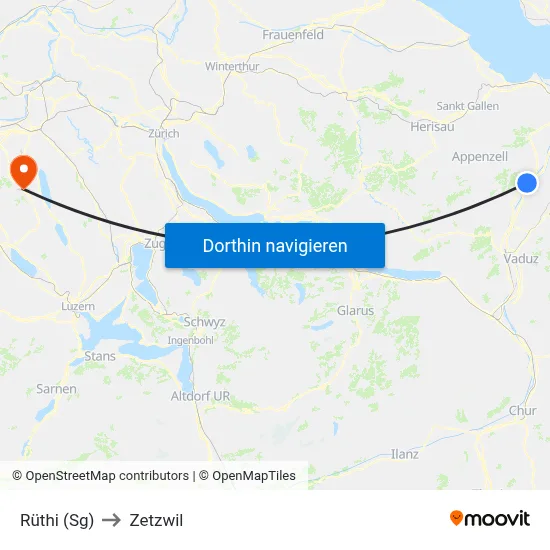 Rüthi (Sg) to Zetzwil map