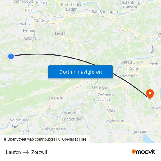 Laufen to Zetzwil map