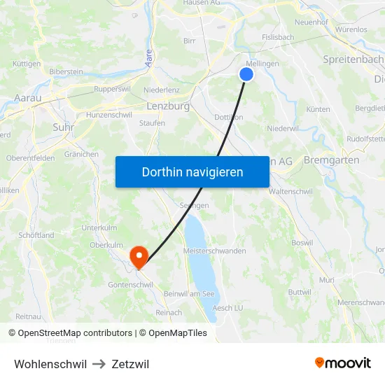 Wohlenschwil to Zetzwil map