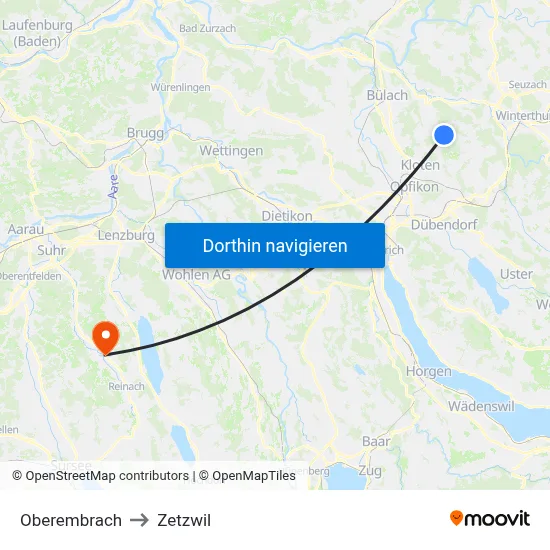 Oberembrach to Zetzwil map