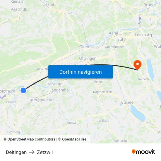 Deitingen to Zetzwil map