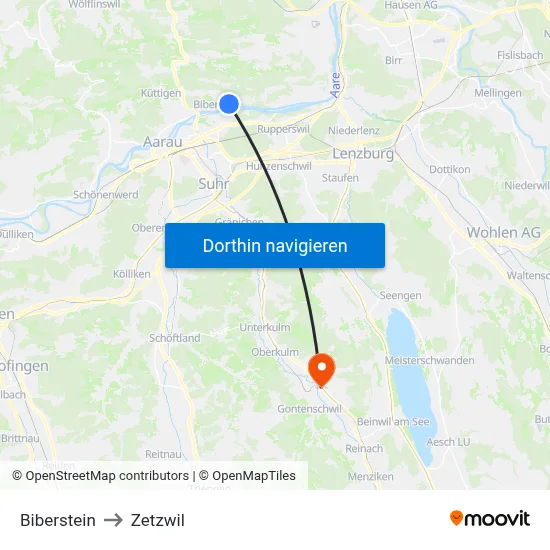 Biberstein to Zetzwil map