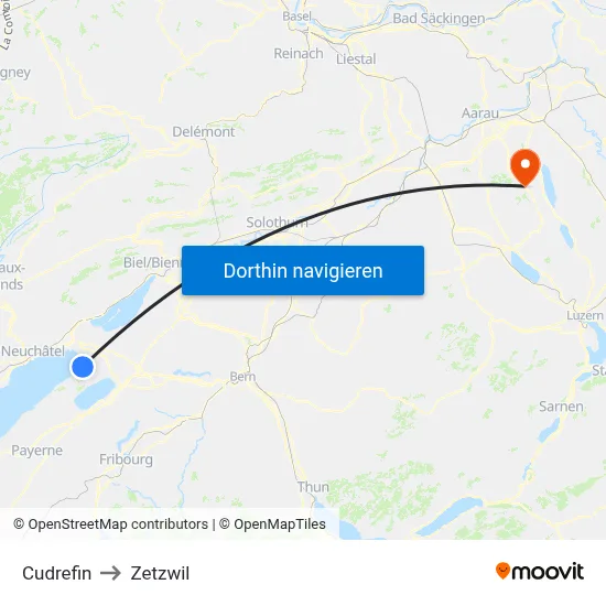 Cudrefin to Zetzwil map