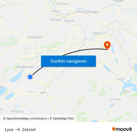 Lyss to Zetzwil map