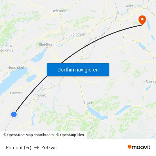 Romont (Fr) to Zetzwil map