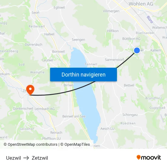 Uezwil to Zetzwil map