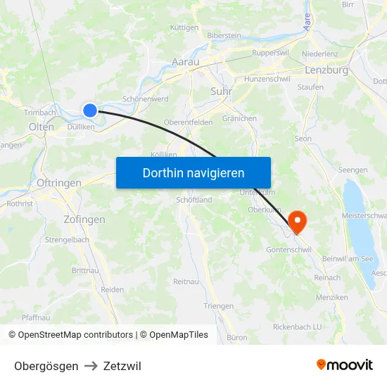 Obergösgen to Zetzwil map