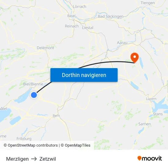 Merzligen to Zetzwil map