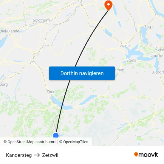 Kandersteg to Zetzwil map
