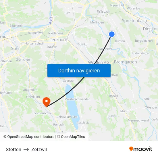 Stetten to Zetzwil map