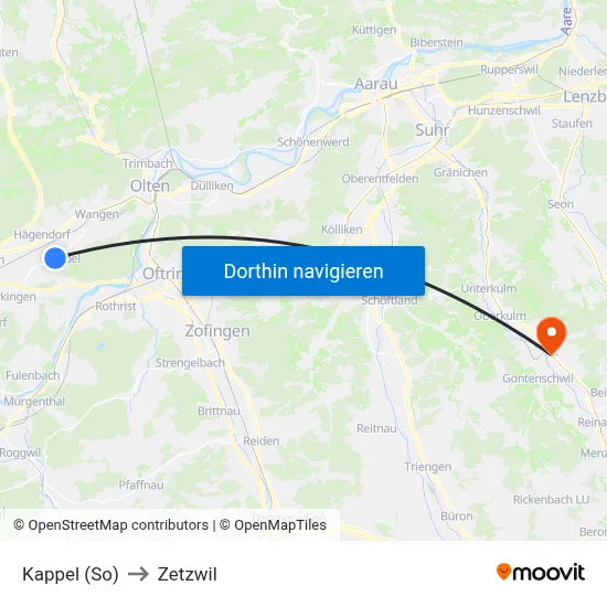 Kappel (So) to Zetzwil map