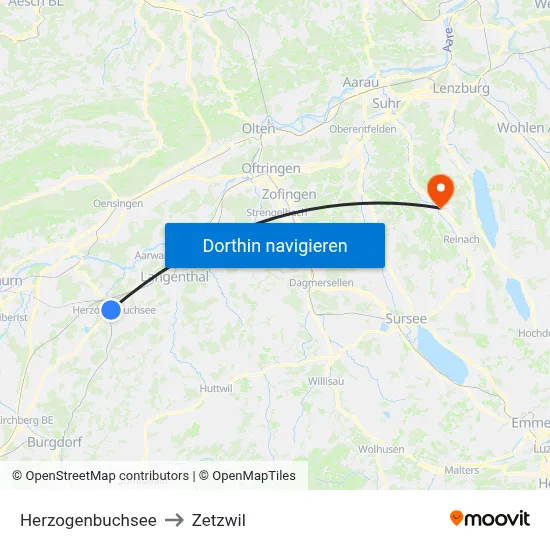 Herzogenbuchsee to Zetzwil map