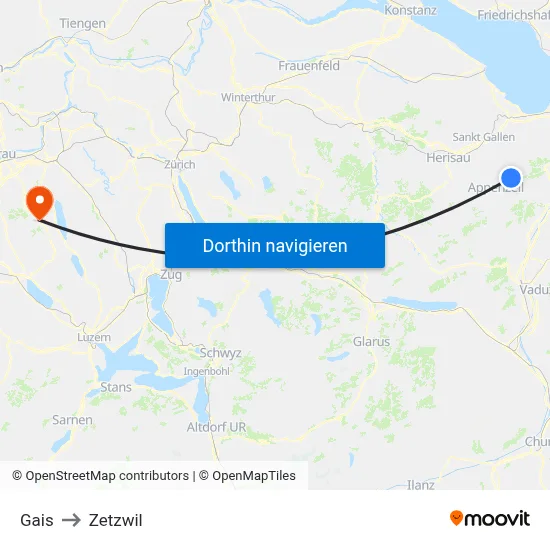 Gais to Zetzwil map