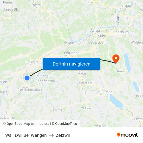 Walliswil Bei Wangen to Zetzwil map