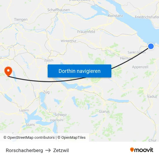 Rorschacherberg to Zetzwil map
