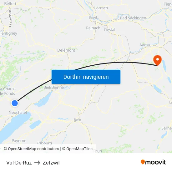 Val-De-Ruz to Zetzwil map