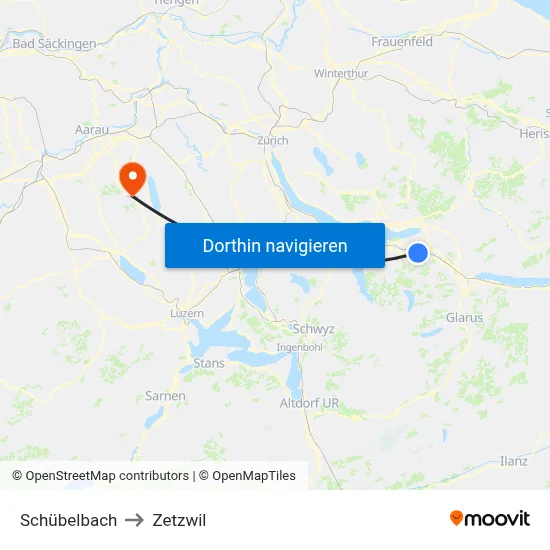Schübelbach to Zetzwil map