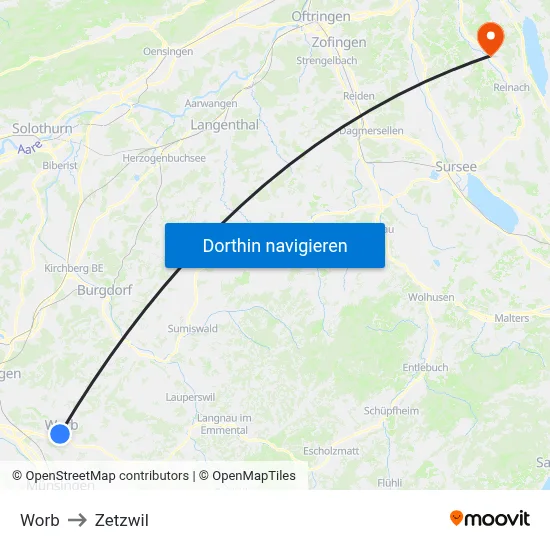 Worb to Zetzwil map