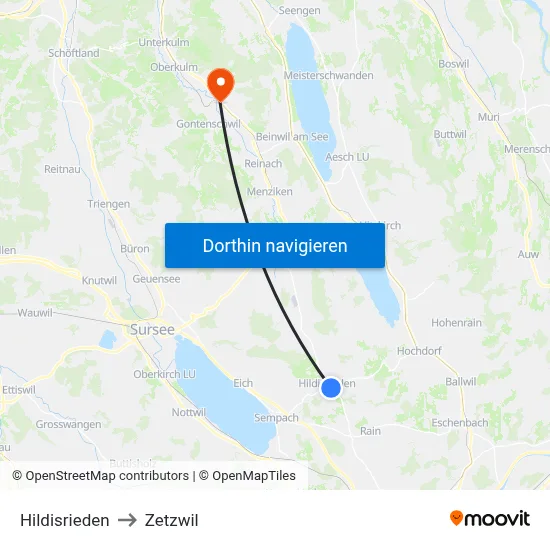 Hildisrieden to Zetzwil map