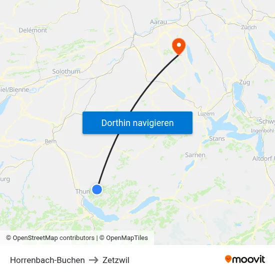 Horrenbach-Buchen to Zetzwil map
