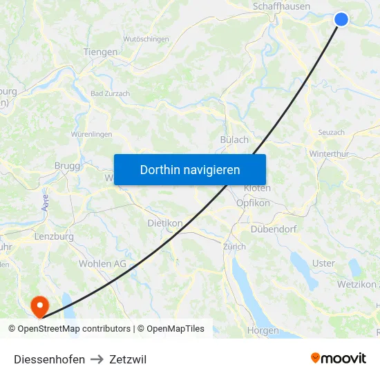 Diessenhofen to Zetzwil map