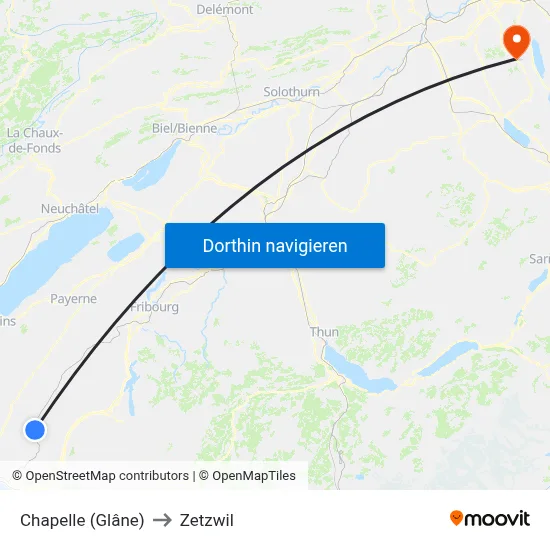 Chapelle (Glâne) to Zetzwil map