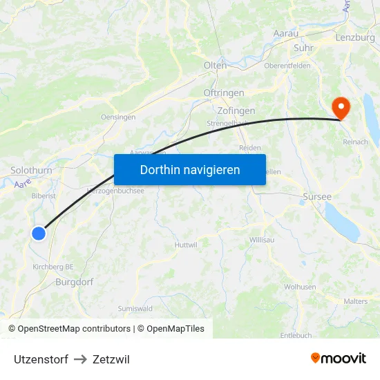 Utzenstorf to Zetzwil map