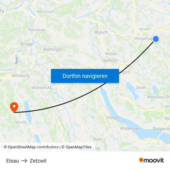 Elsau to Zetzwil map