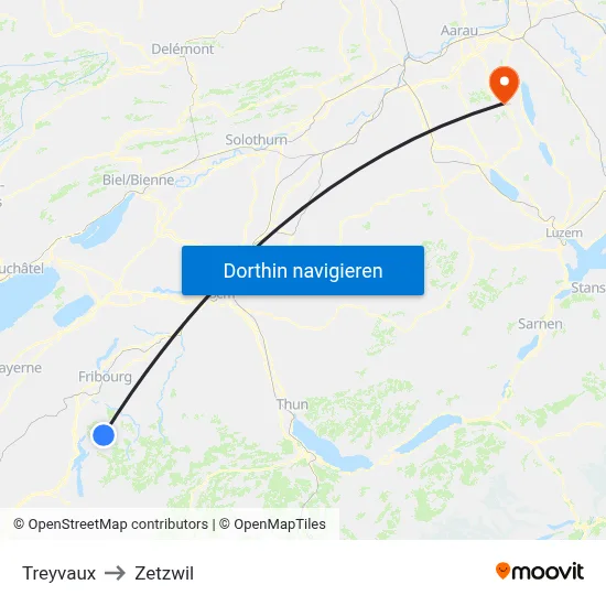 Treyvaux to Zetzwil map