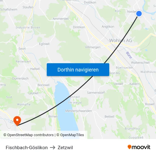 Fischbach-Göslikon to Zetzwil map