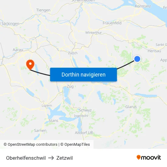 Oberhelfenschwil to Zetzwil map