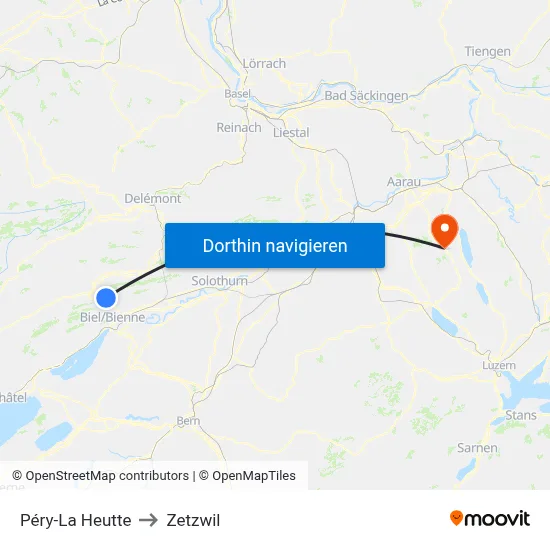 Péry-La Heutte to Zetzwil map