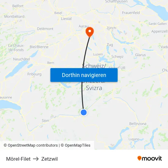 Mörel-Filet to Zetzwil map