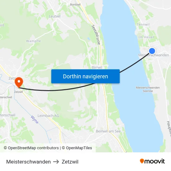 Meisterschwanden to Zetzwil map