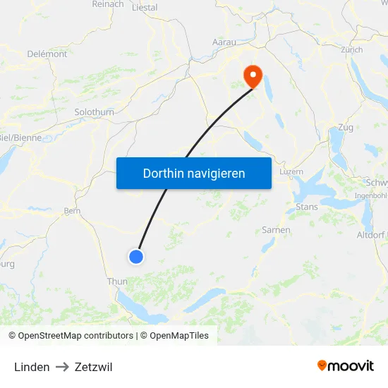 Linden to Zetzwil map