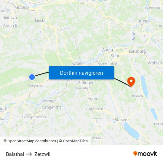 Balsthal to Zetzwil map