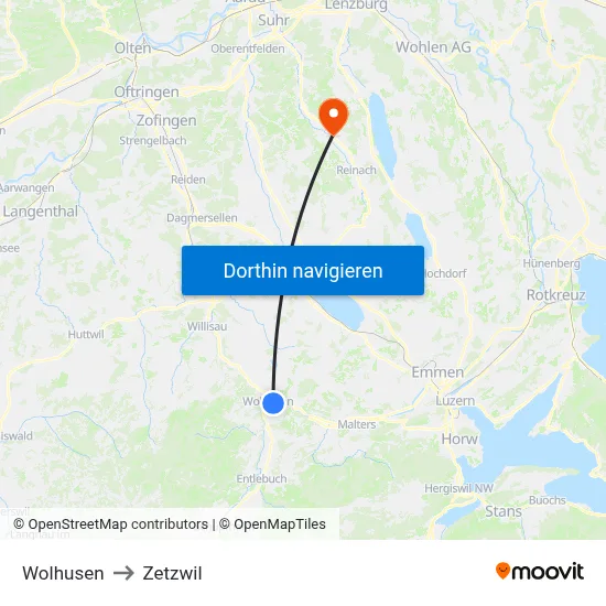 Wolhusen to Zetzwil map
