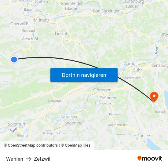 Wahlen to Zetzwil map