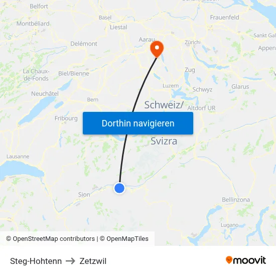 Steg-Hohtenn to Zetzwil map