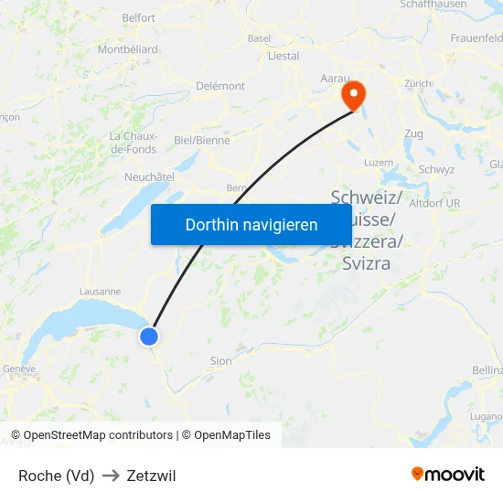 Roche (Vd) to Zetzwil map